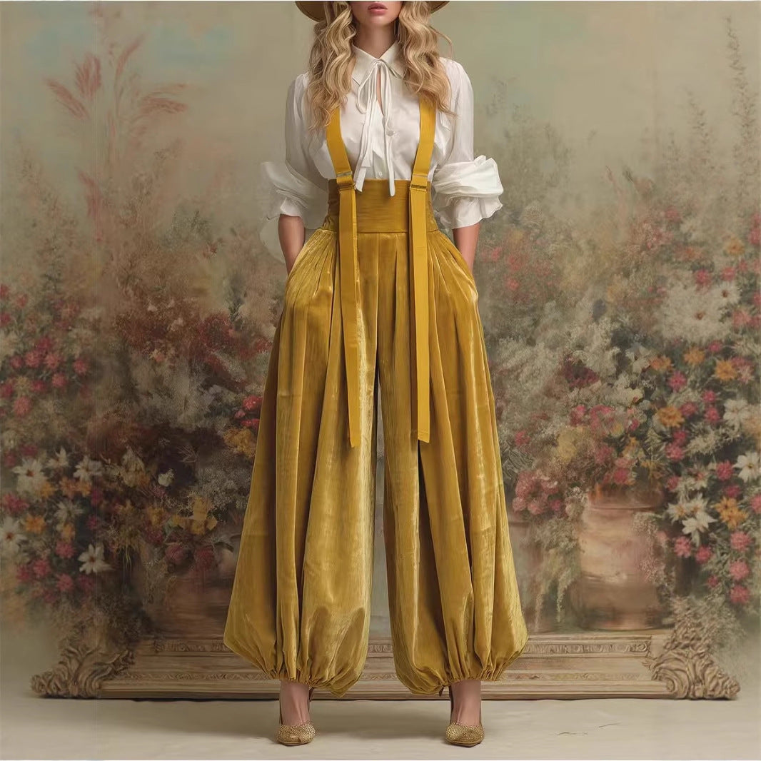 Stylish Relaxed-fit Velvet Workwear Jumpsuit