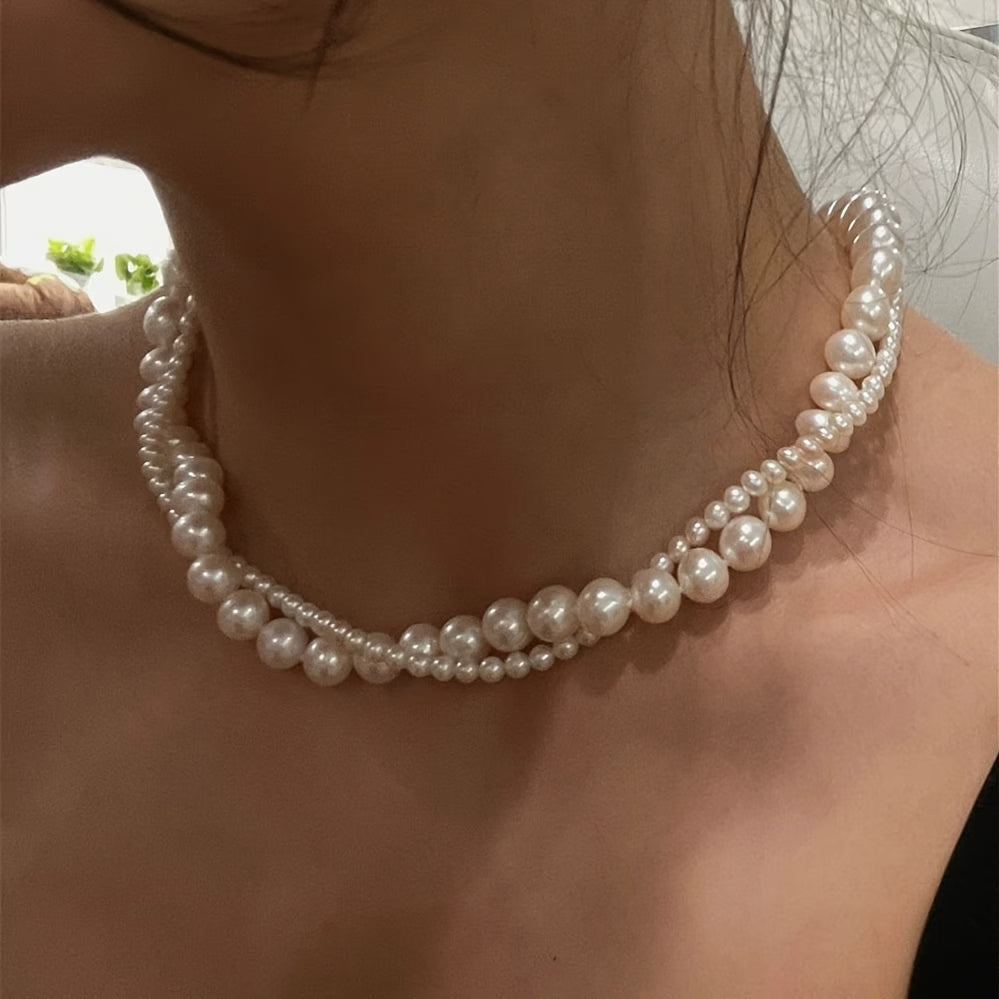 French Vintage Double-Layer Faux Pearl Necklace for Women, a Versatile Piece of Jewelry