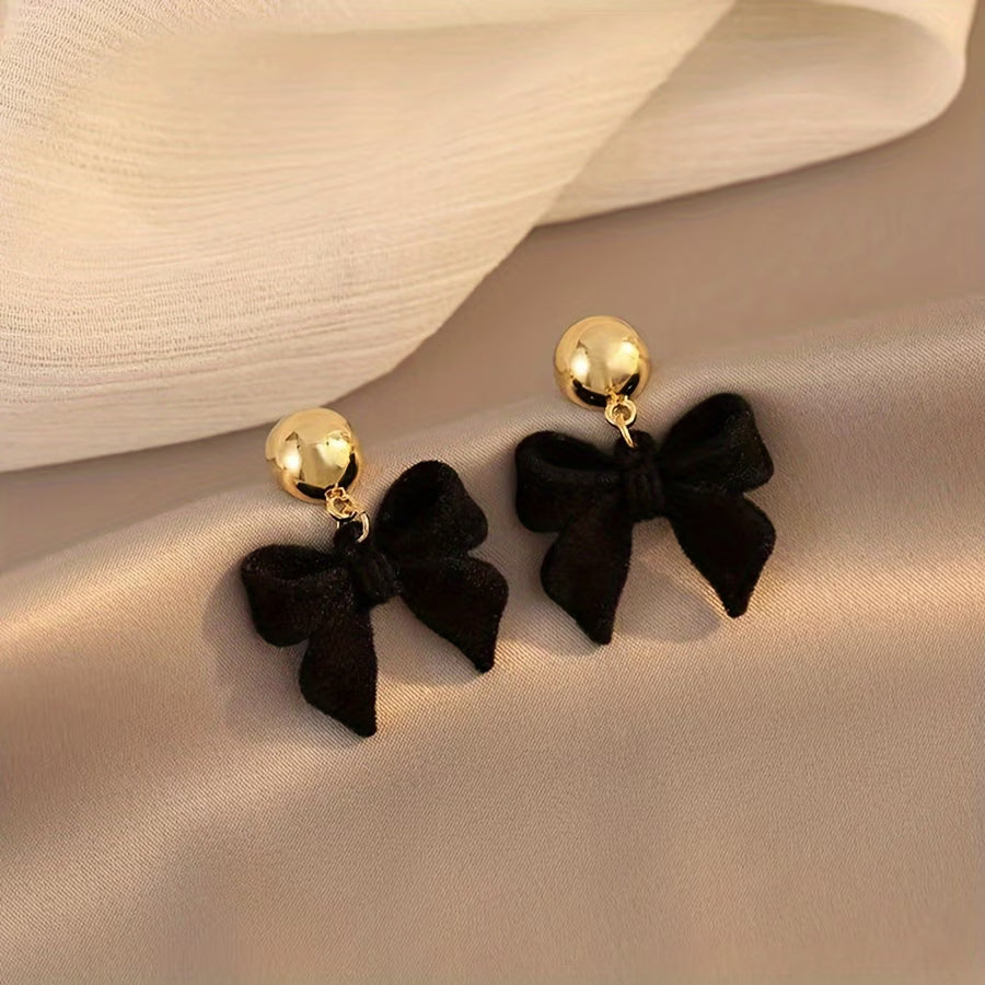 Elegant Vintage Bowknot Stud Earrings for Women, Zinc Alloy with Stainless Steel Post