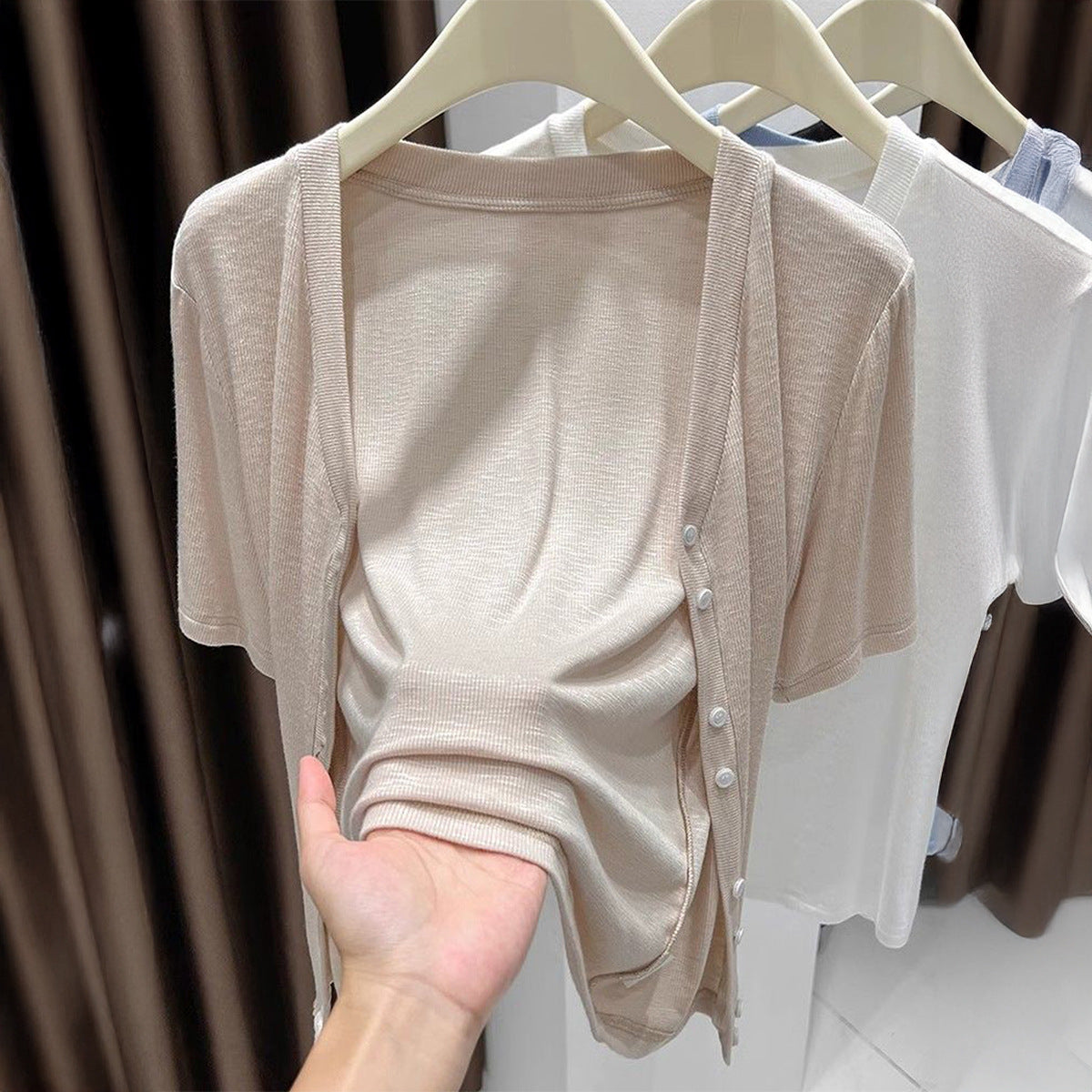 Womens Solid-color Fashionable Minimalist Short-sleeve Top