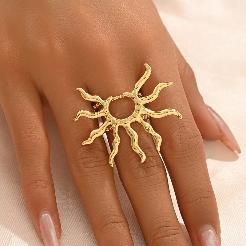 Chic Bohemian Style Hollow Sunflower Stud Ring