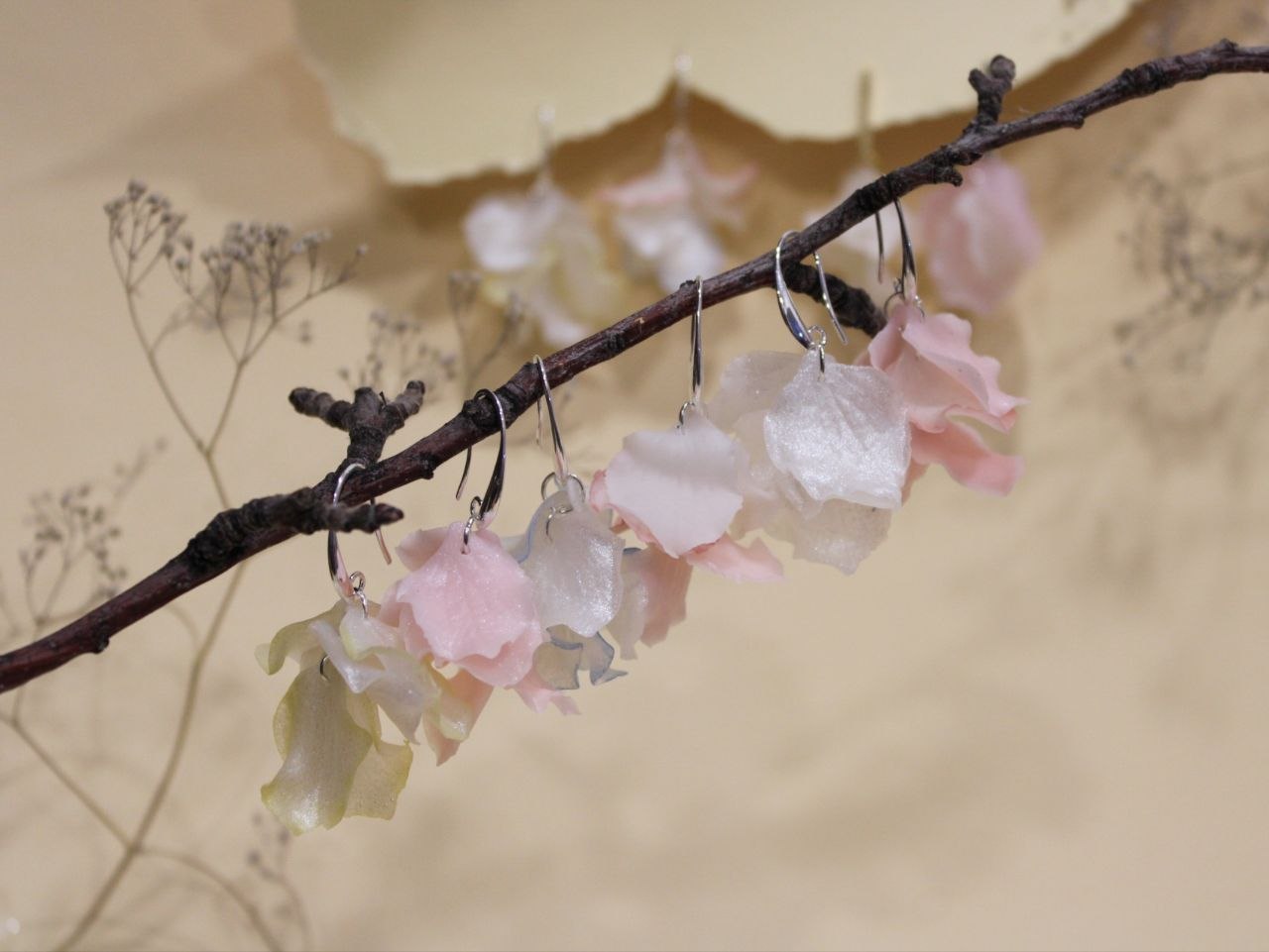 Handmade Floral Drop Earrings with White & Yellow Petals | Armenia