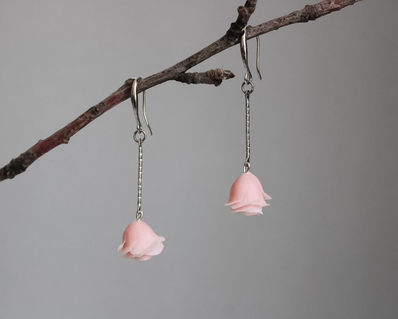 Handmade Blush Pink Rose Dangle Earrings | Polymer Clay Floral Jewelry Armenia