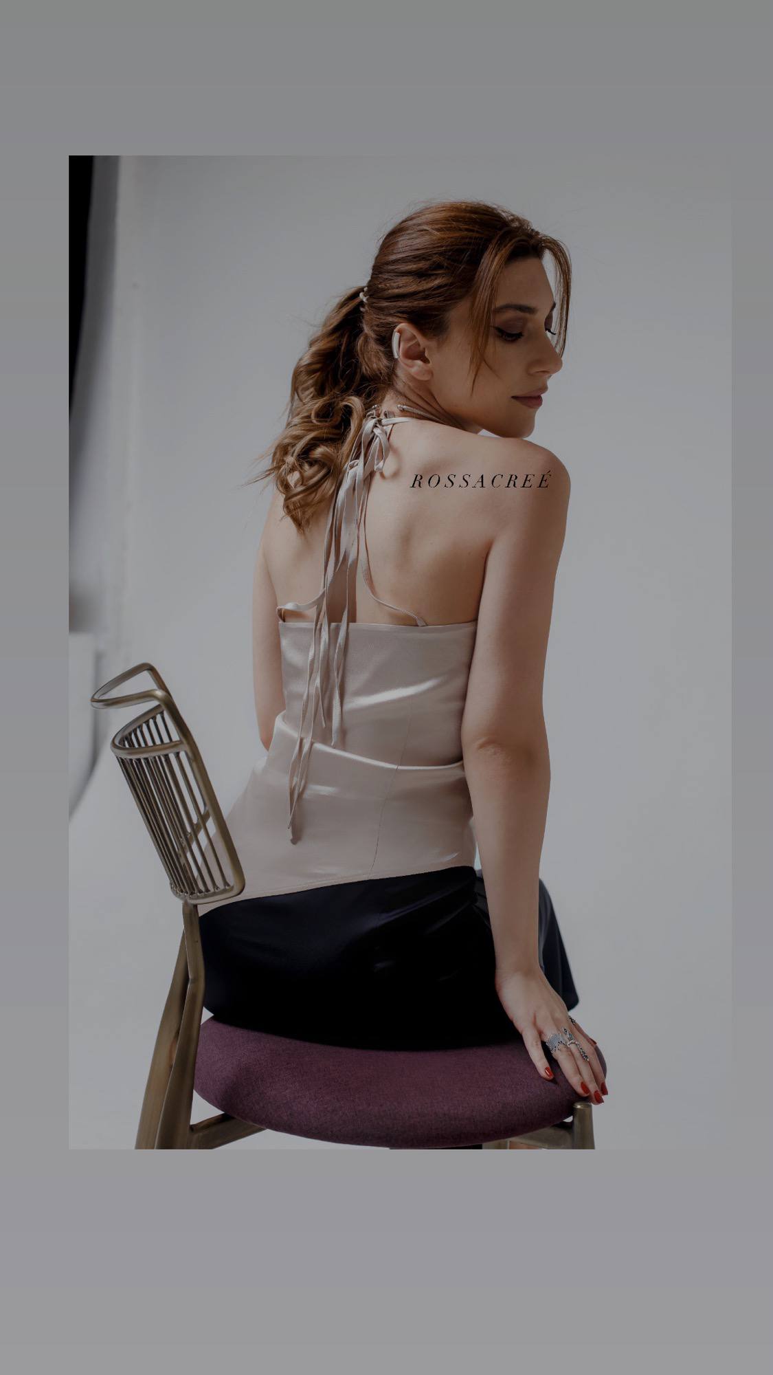 Champagne Satin Cowl Neck Top | Elegant Draped Top Armenia