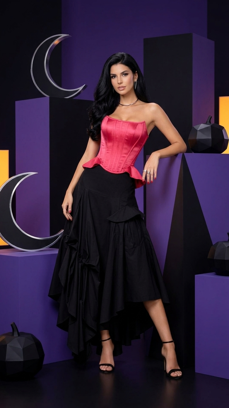 Pink Corset Evening Dress with Black Statement Skirt | Armenia