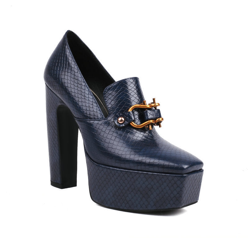 Women's Snake-print Block-heel Shoes With A Square Toe And Chunky Heel