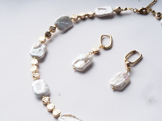 Handmade Pearl & Rose Hematite Jewelry Set – Gold-Tone Details | Armenia