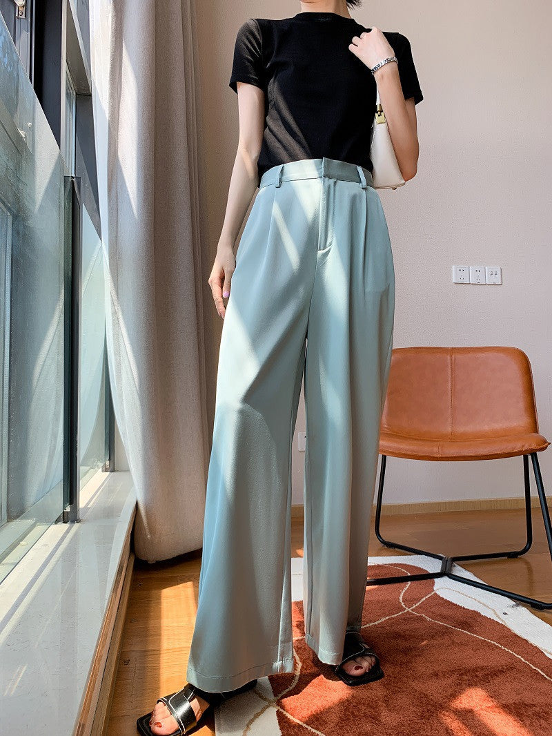 Acetate Satin Wide-Leg Pants Drape Satin Loose-Fitting Long Mopping Pants