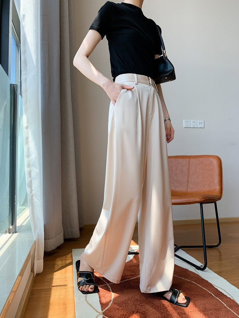 Acetate Satin Wide-Leg Pants Drape Satin Loose-Fitting Long Mopping Pants