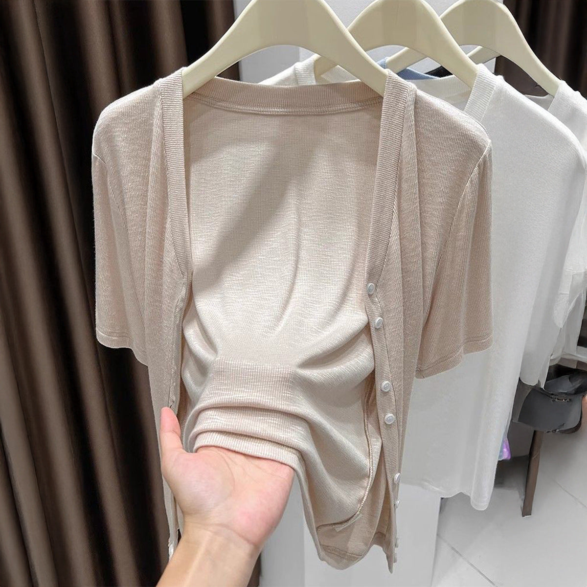 Womens Solid-color Fashionable Minimalist Short-sleeve Top