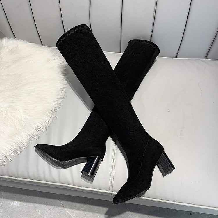 Pointed High Heels And Fleece Thick Heel Boots
