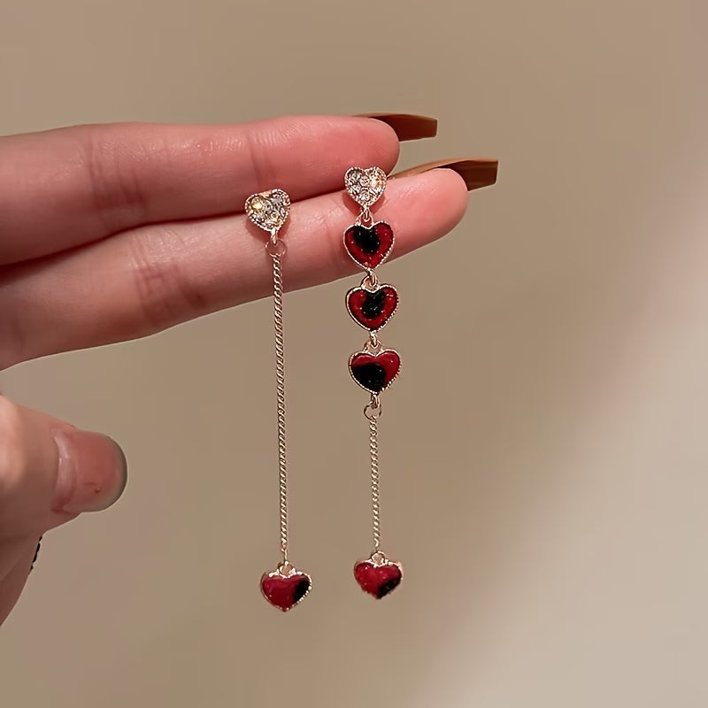 Vintage Elegant Asymmetric Heart Chain Earrings Suitable for Parties, Winter Wear & Valentine's Gifts
