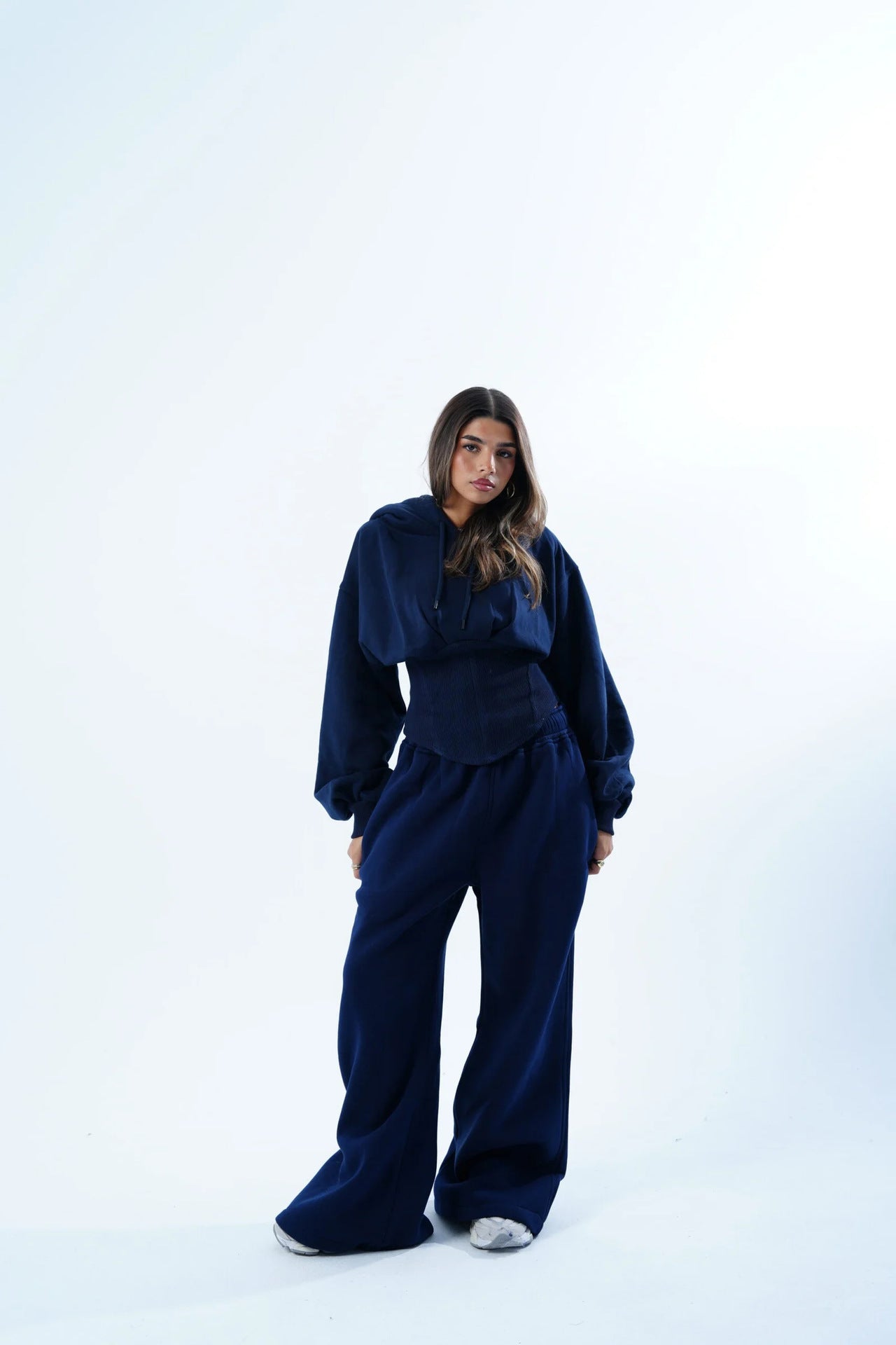 Waist Drawstring Hooded Top And Pants Two-piece Set