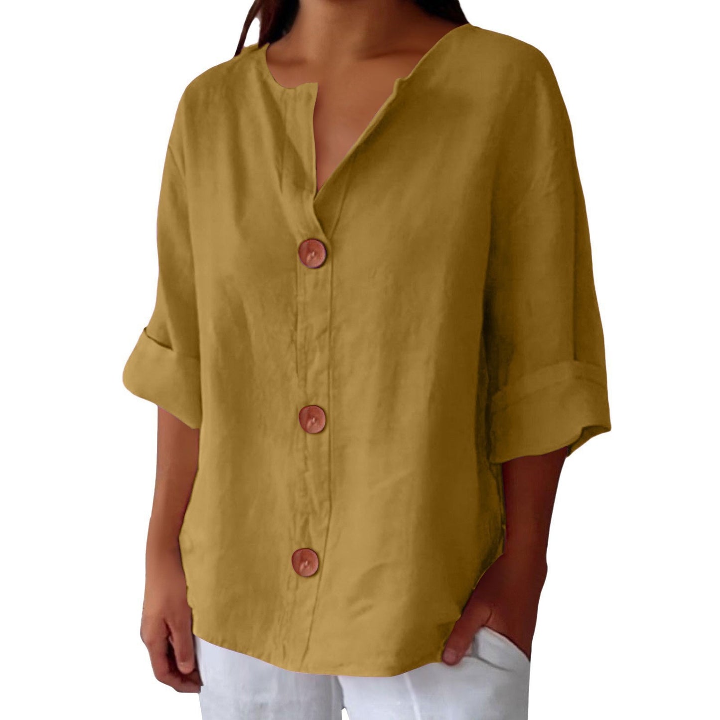V-neck Pullover Shirt Fashion Casual Long-sleeved Top Women's Clothing
