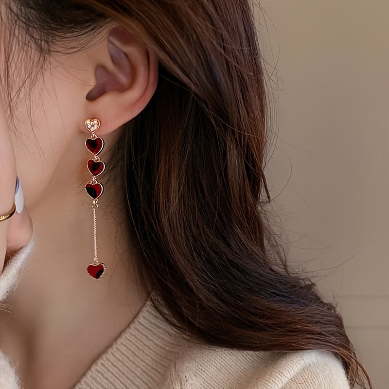 Vintage Elegant Asymmetric Heart Chain Earrings Suitable for Parties, Winter Wear & Valentine's Gifts