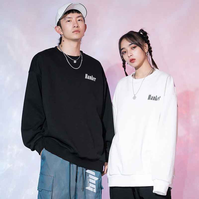 Fashion Reflective Letter Thin Round Neck Oversize Sweatshirt