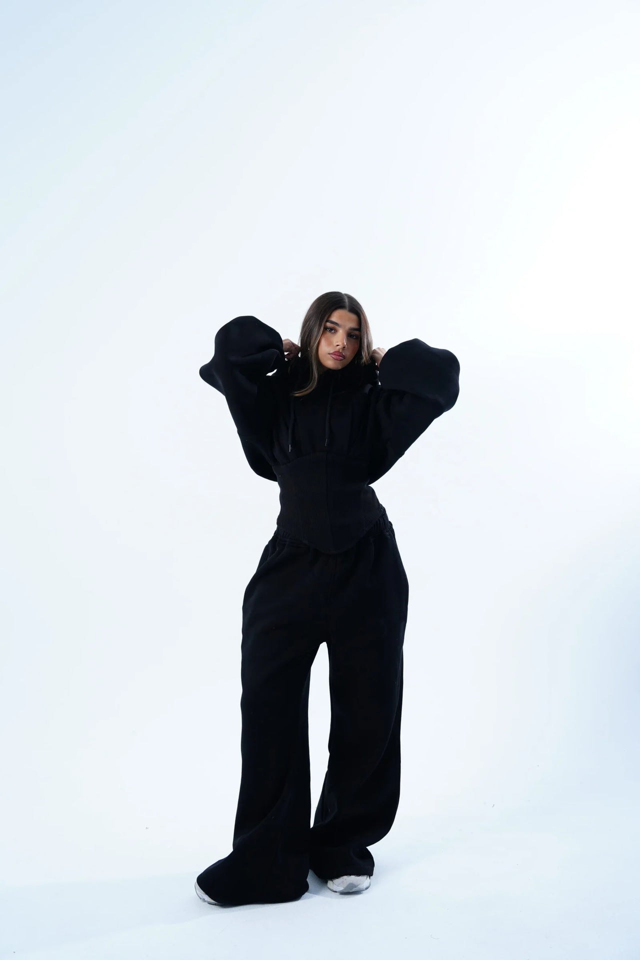 Waist Drawstring Hooded Top And Pants Two-piece Set