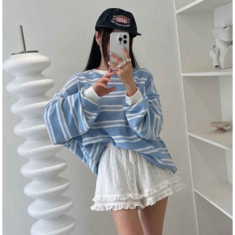 Korean Retro Preppy-Style Striped Long-Sleeve Sweatshirt