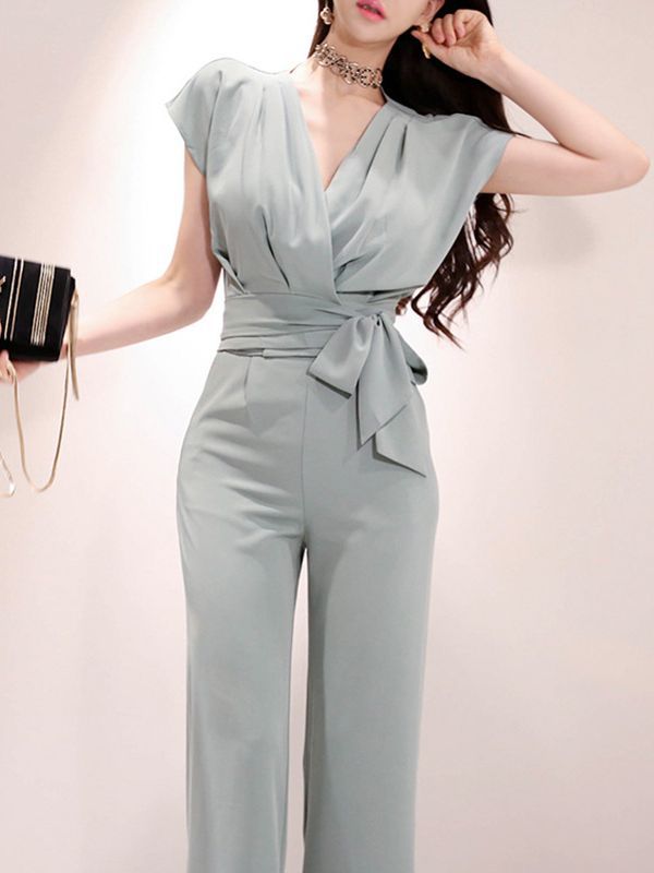 V-neck Lace-up Clothes Korean Style Graceful Tops Pants Business Suit