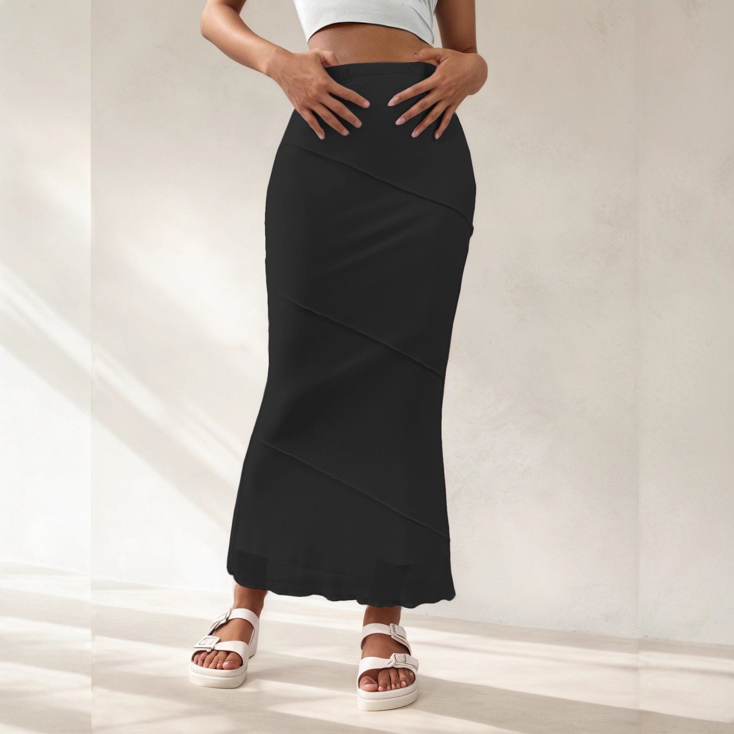 Summer Solid-Colored High-Waisted Sheath Long Skirt