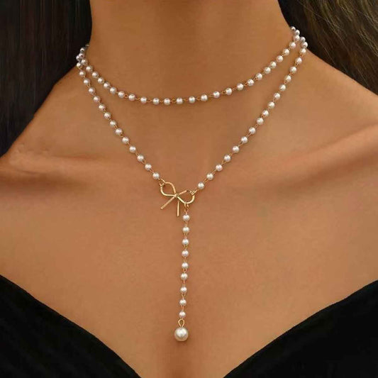 Bow-knot Clavicle-length Tassel Pendant Necklace
