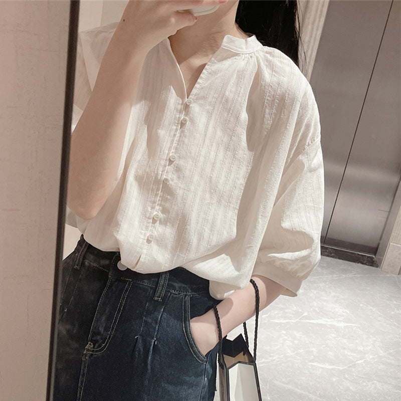 Niche-style Casual Slimming Short-sleeve Shirt Top For Women