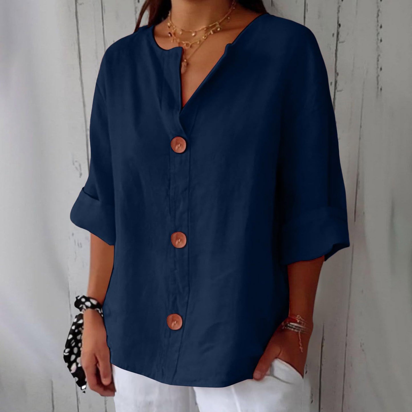 V-neck Pullover Shirt Fashion Casual Long-sleeved Top Women's Clothing