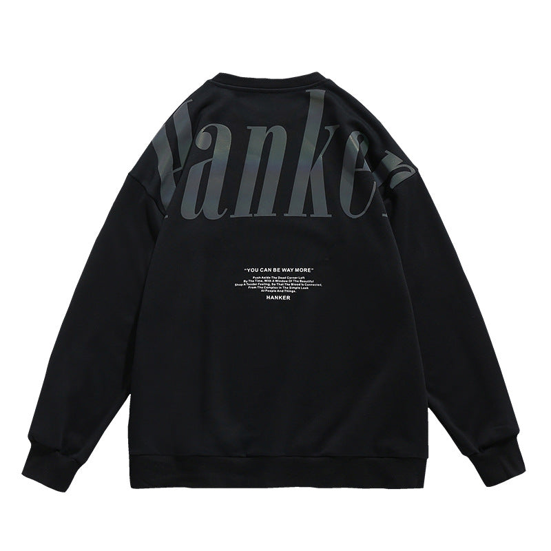 Fashion Reflective Letter Thin Round Neck Oversize Sweatshirt