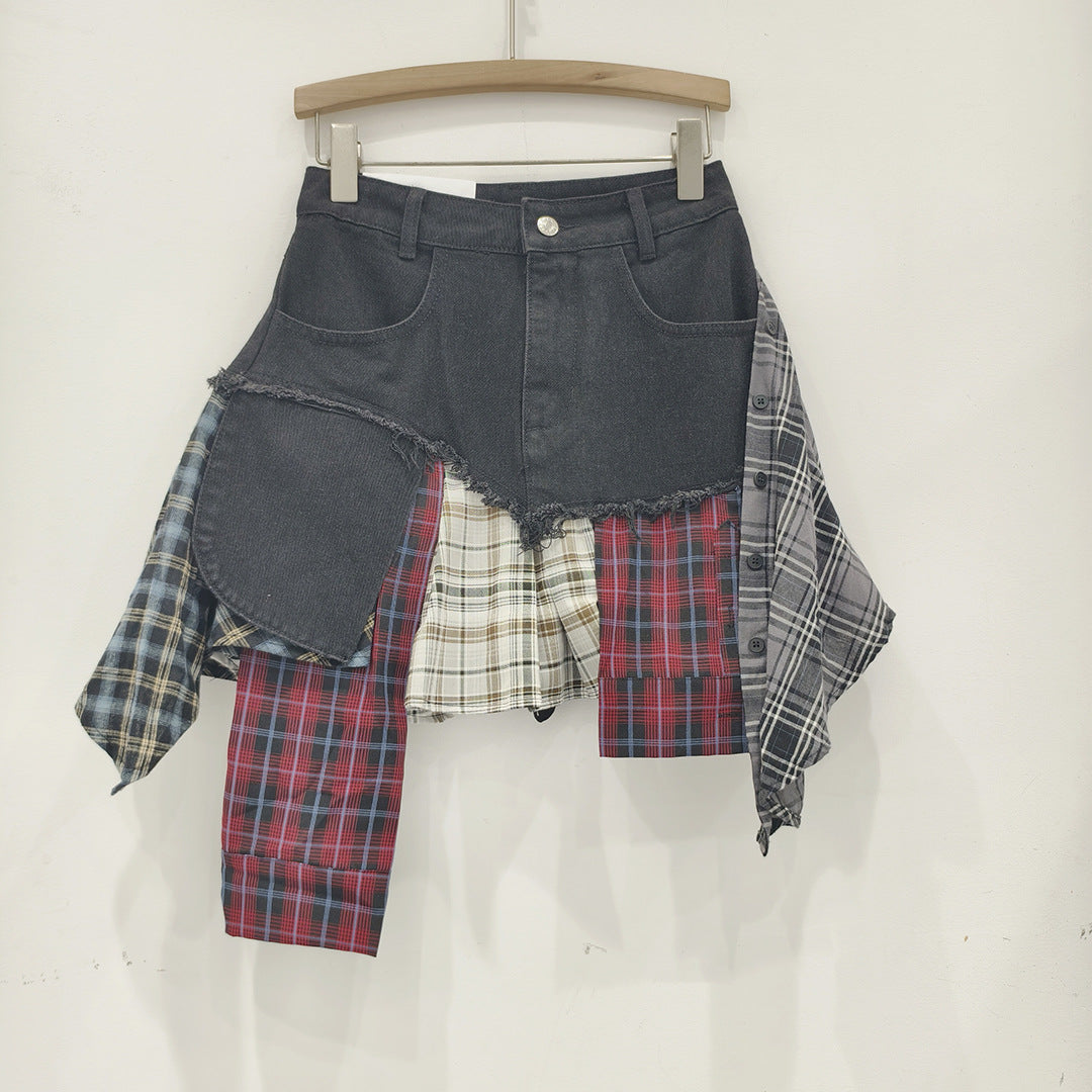 Irregular Hem Patchwork Denim Skirt For Women