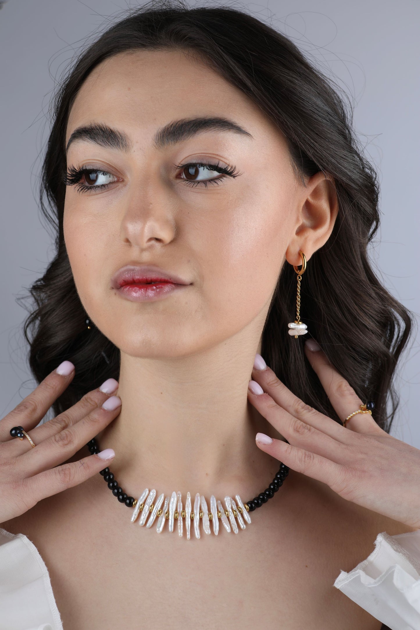 Natural Agate & Biwa Pearl Earrings | Handmade Elegant Jewelry Armenia
