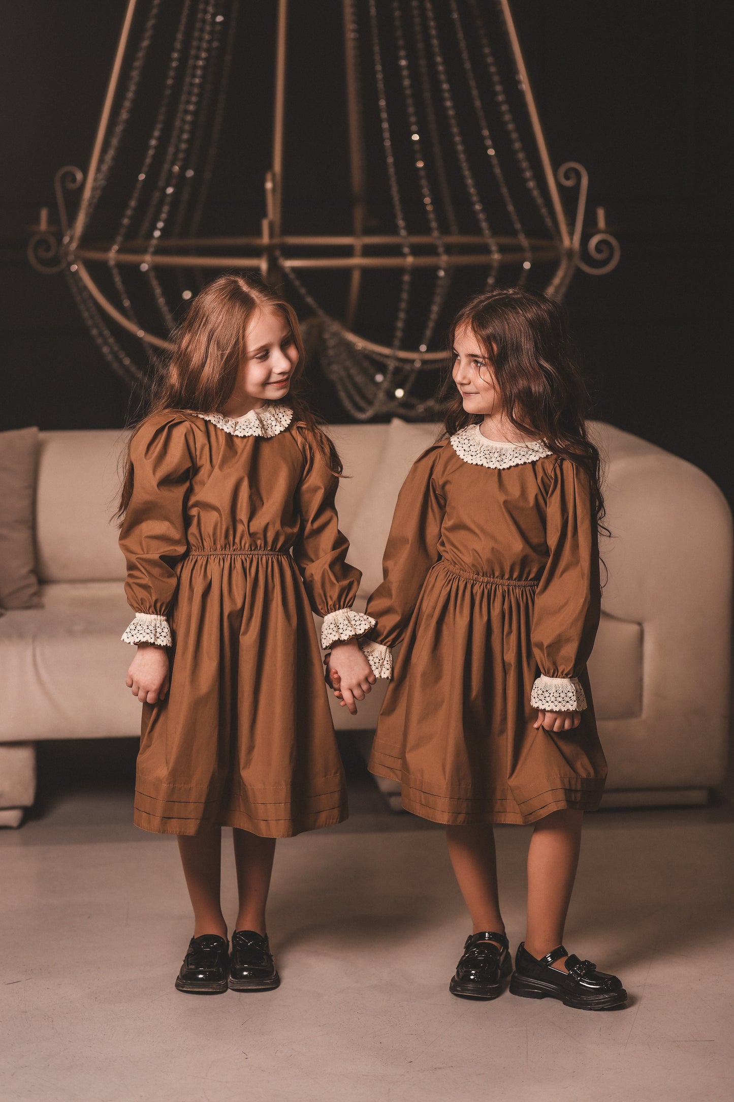 Girls Brown Dress with Lace Collar – Long Sleeve Kids Dress | Armenia