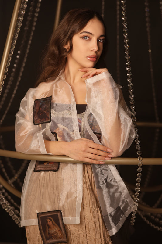 Patchwork Sheer Organza Shirt – Artistic White Blouse | Made in Armenia
