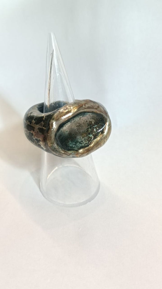 Sculptural Black Clay Ring – Textured Statement Ring | Handmade in Armenia