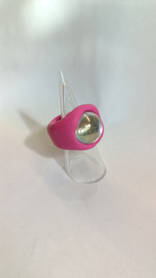 Handmade Fuchsia Clay Statement Ring – Bold Pink Cocktail Ring | Made in Armenia