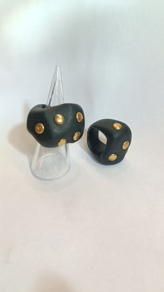 Wide Studded Clay Ring – Bold Artistic Statement Ring | Handmade Armenia