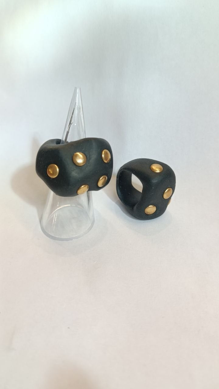 Wide Studded Clay Ring – Bold Artistic Statement Ring | Handmade Armenia