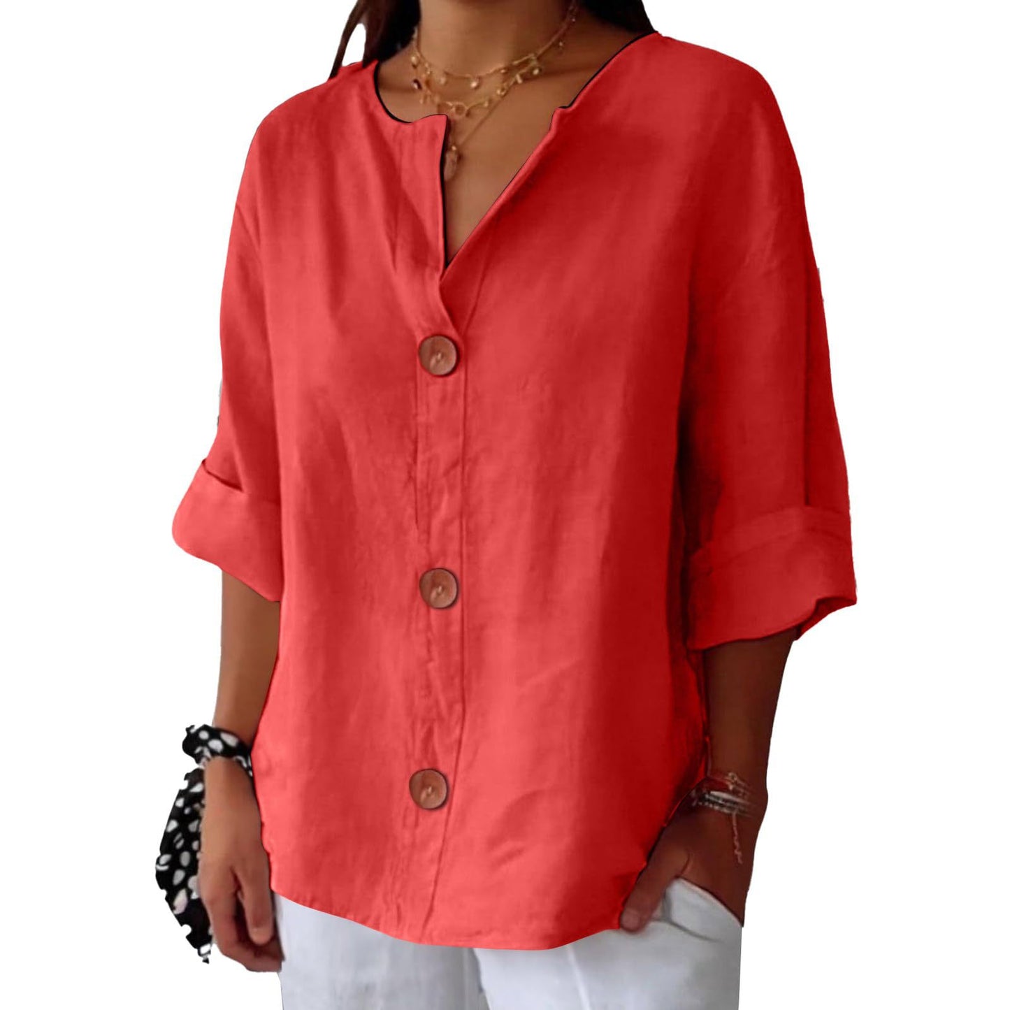 V-neck Pullover Shirt Fashion Casual Long-sleeved Top Women's Clothing