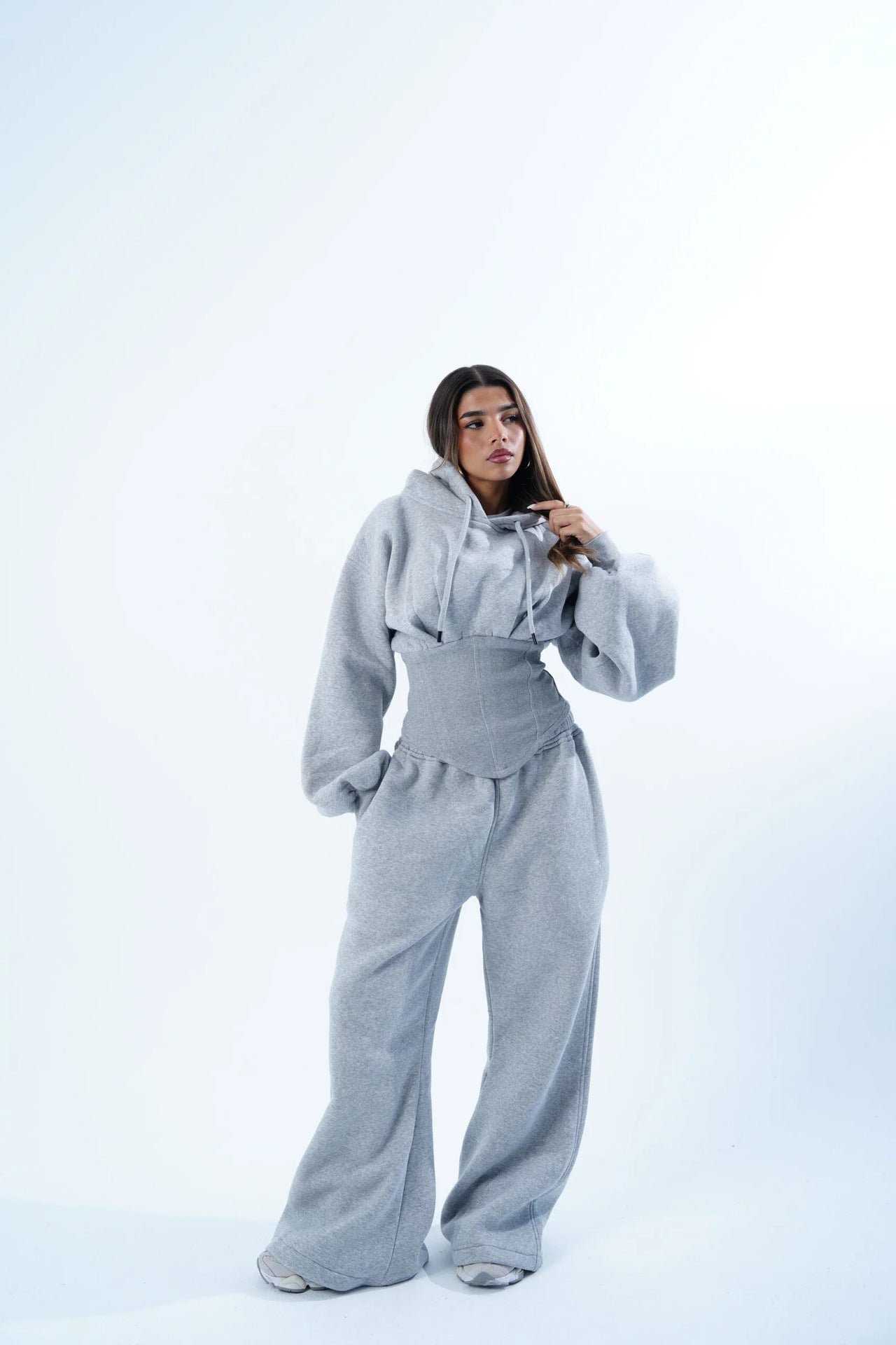 Waist Drawstring Hooded Top And Pants Two-piece Set