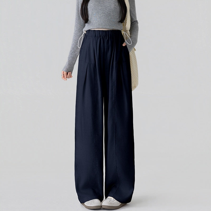 Lyocell Tencel Linen Drawstring-Neck Loose Fit Wide-Leg Pants