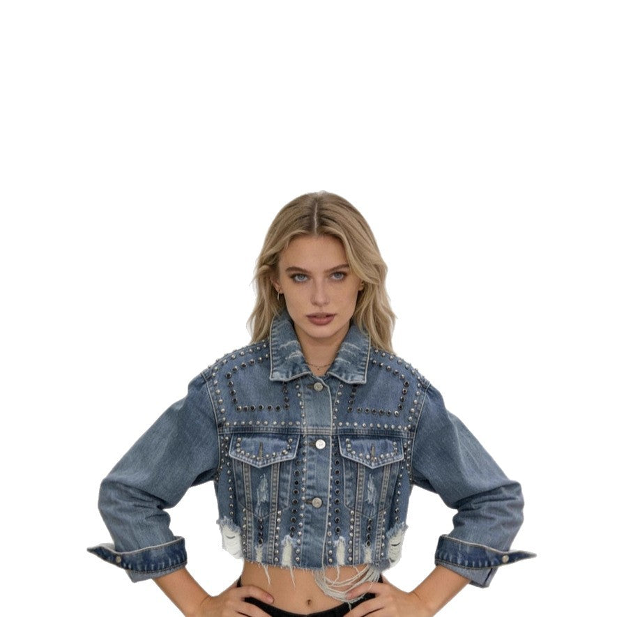 Long-sleeved Distressed Beaded Jacket Top