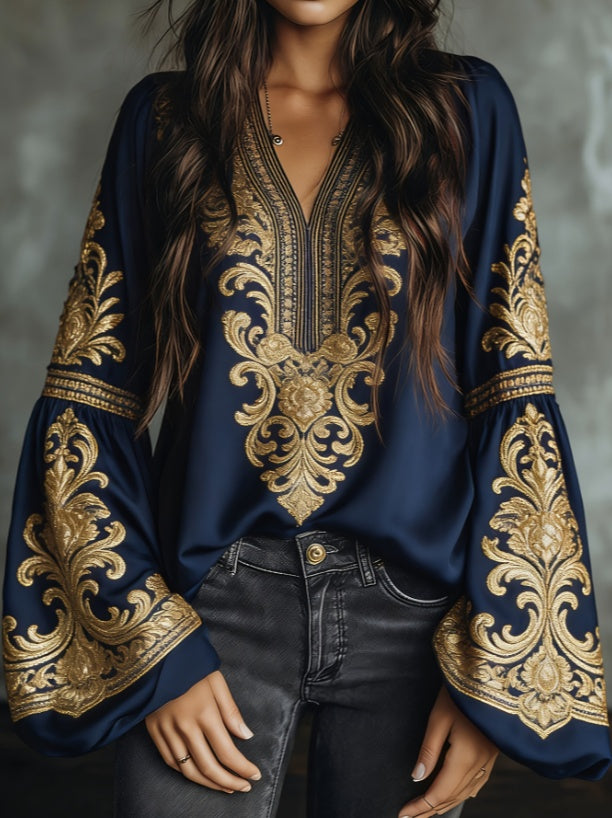 Ethnic Style Retro Embroidered Loose Long-sleeved Shirt