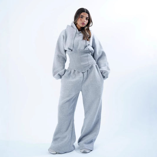 Waist Drawstring Hooded Top And Pants Two-piece Set