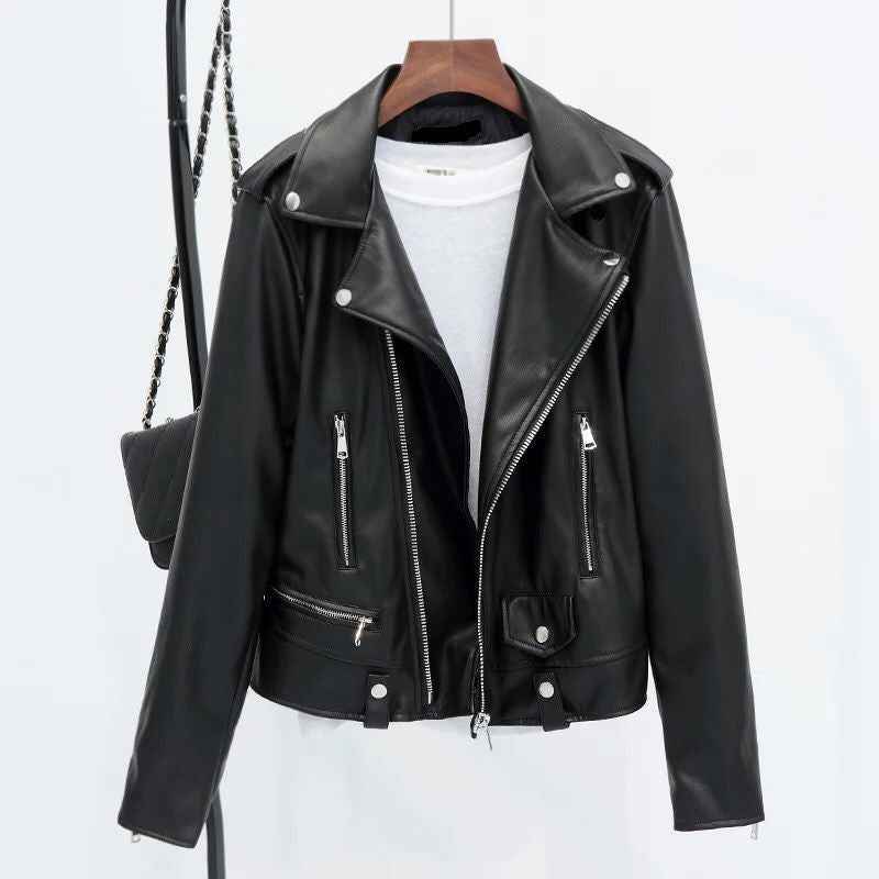 Womens Short Korean-style Slim-fit Black Jacket