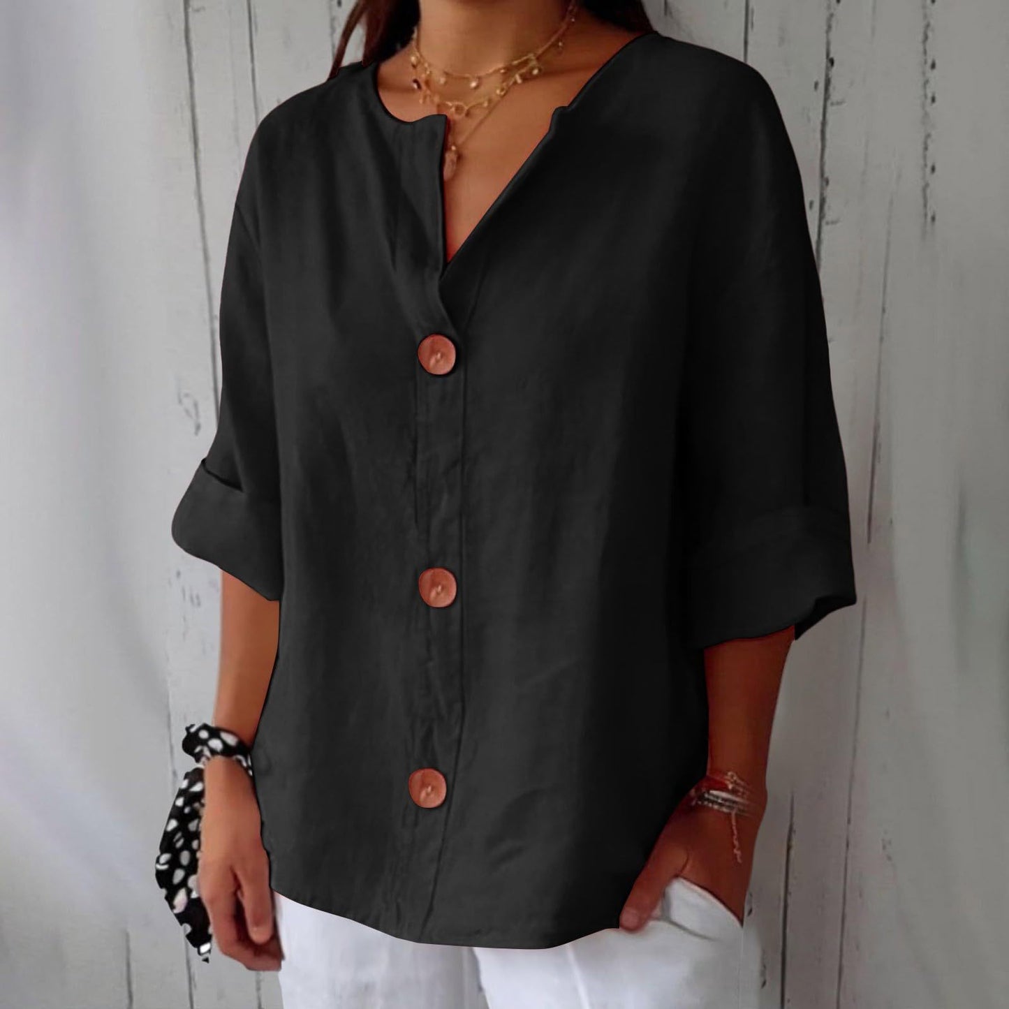 V-neck Pullover Shirt Fashion Casual Long-sleeved Top Women's Clothing