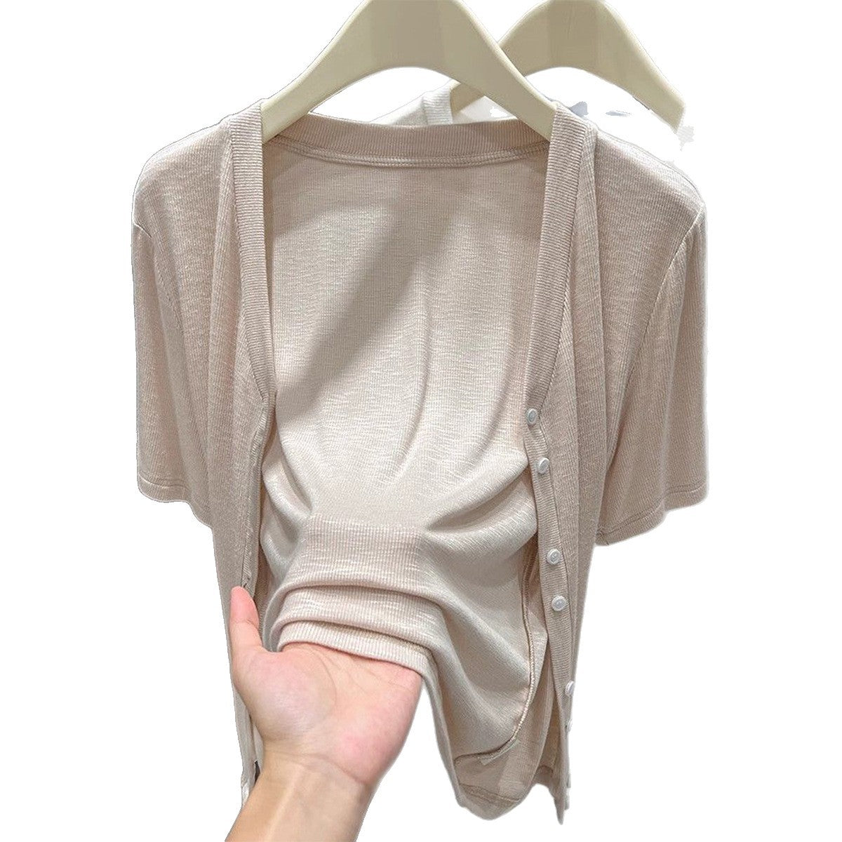 Womens Solid-color Fashionable Minimalist Short-sleeve Top