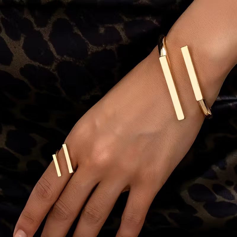 Open Bangle Ring Set, Fashion Geometric Square Open Bangle Ring Set for Women, Alloy Minimalist Jewelry Accessories