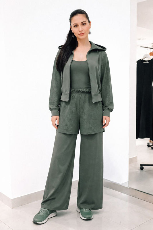 Moss Green Three-Piece Lounge Set – Hoodie, Tank Top & Wide-Leg Pants | Armenia