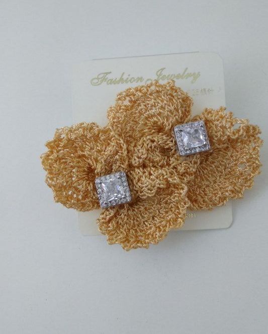Gold Lace Flower Earrings with Crystal Stud Detail | Elegant Jewelry Armenia