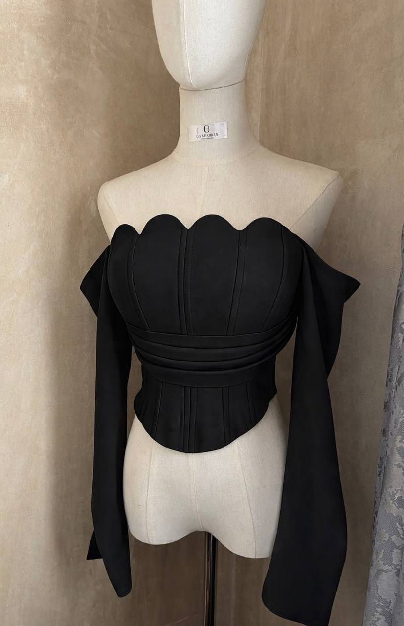 Black Off-Shoulder Corset Top with Long Sleeves | Armenia