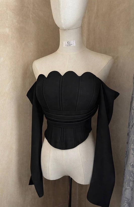 Black Off-Shoulder Corset Top with Long Sleeves | Armenia